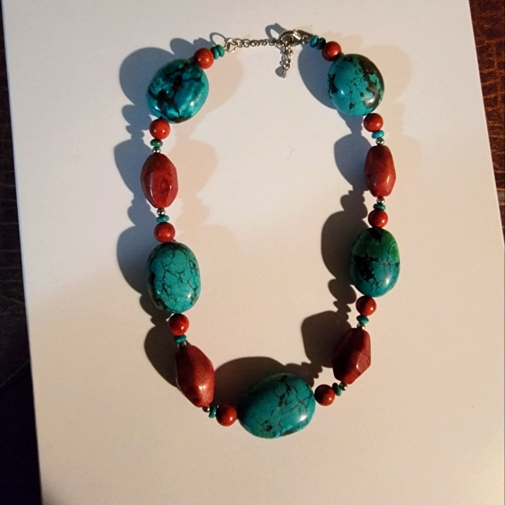 Jay King Mine Find Torqouis and Coral  Stone Necklace